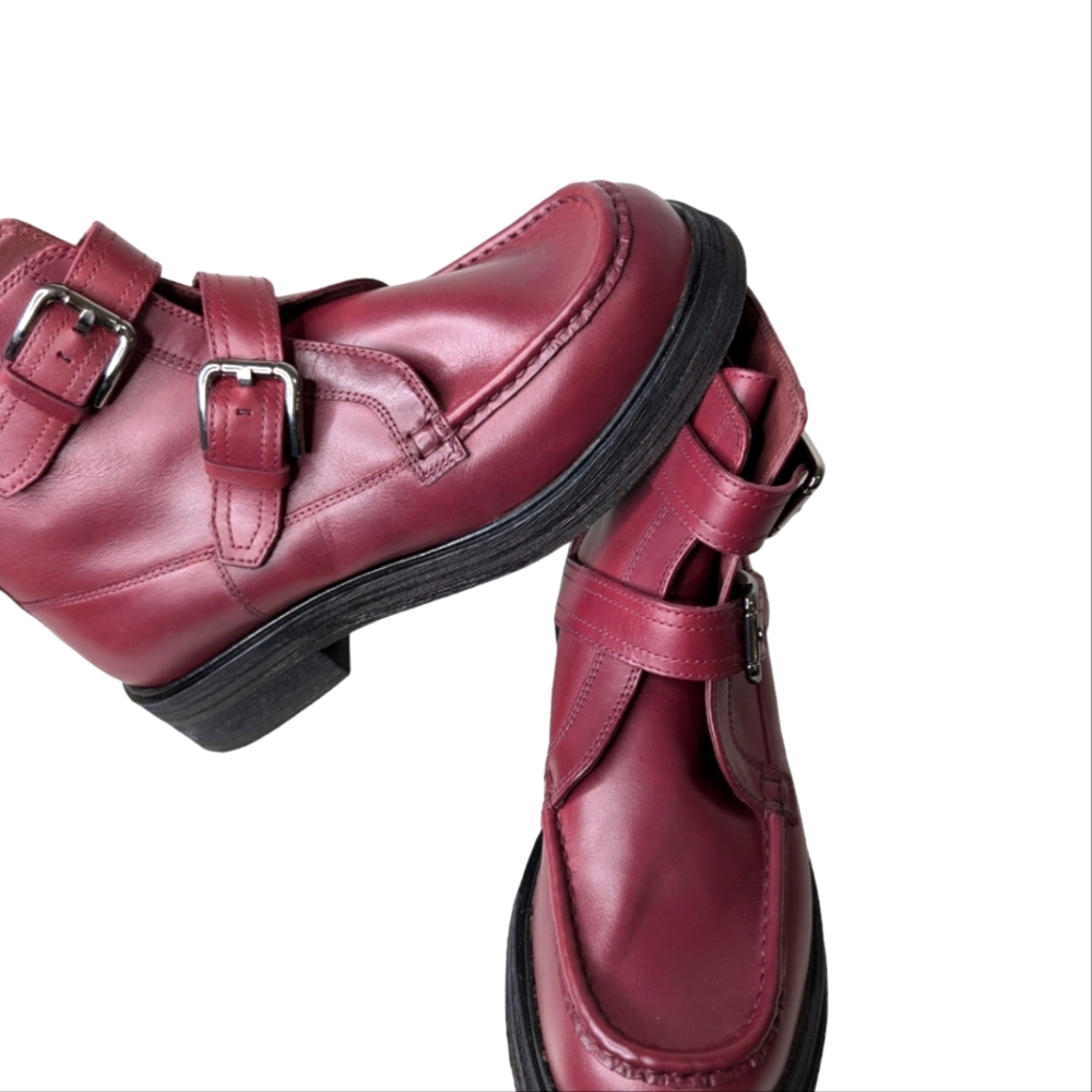 Free People Wine Leather Double-Buckle Ankle Boots